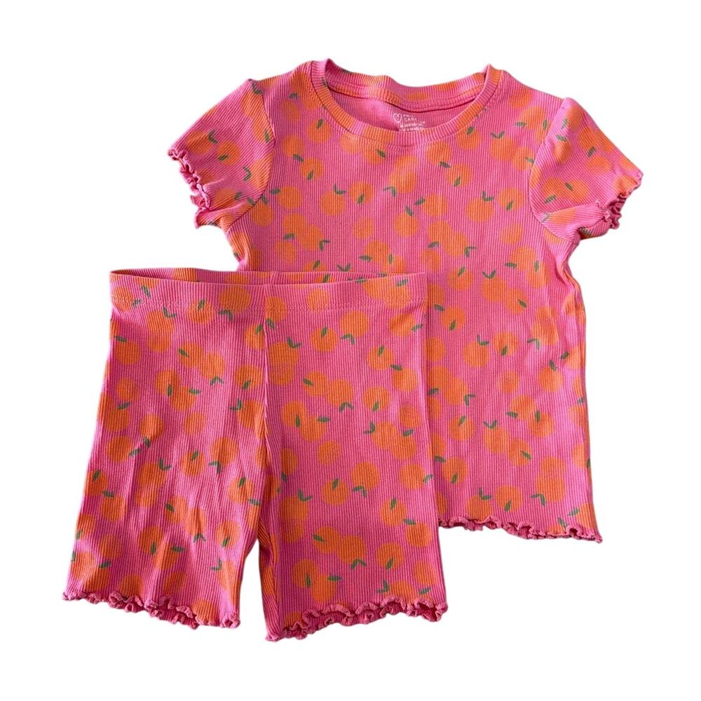 Primark Girls Pink Orange Print Ribbed T-Shirt & Bike Shorts Set 2–3 Years